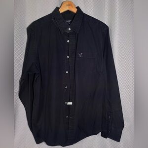American Eagle Mens Shirt Navy Blue Button Up Long Sleeve 100% Cotton